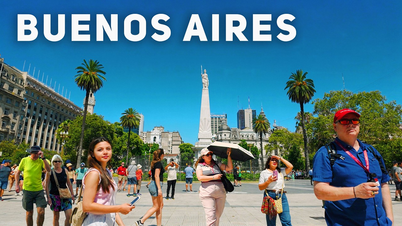 Immersive street-level walking tour through Buenos Aires Obelisco, Argentina, showcasing authentic urban landscapes, local architecture, and the vibrant atmosphere of the city's neighborhoods