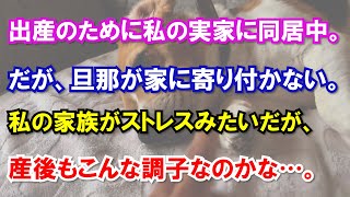 出産のために私の実家に同居中。だが、旦那が家に寄り付かない。私の家族がストレスみたいだが、産後もこんな調子なのかな…。