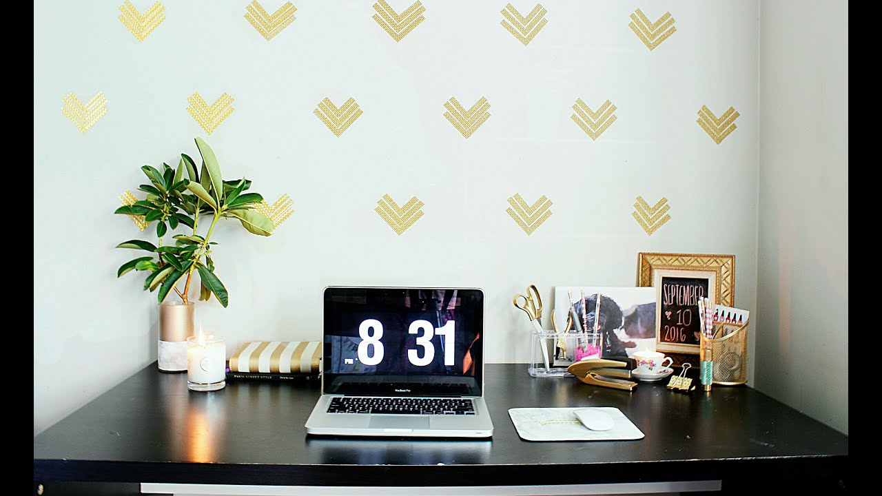 Easy Home Office Decor Ideas|$1 Wallpaper|GOLD GLAM !