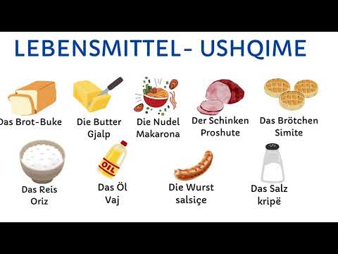 Ushqimet, Frutat dhe Perimet në Gjermanisht – Mëso Fjalët Kryesore me Shembuj