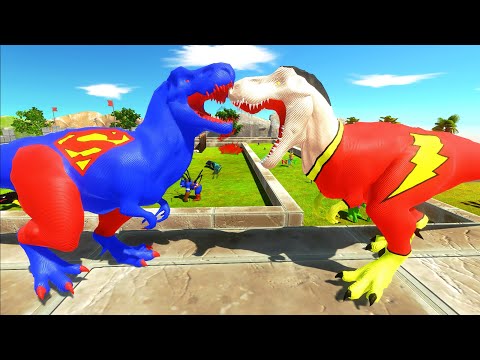 SUPERMAN T-REX vs SHAZAM T-REX CASTLE DEATH RUN - Animal Revolt Battle Simulator