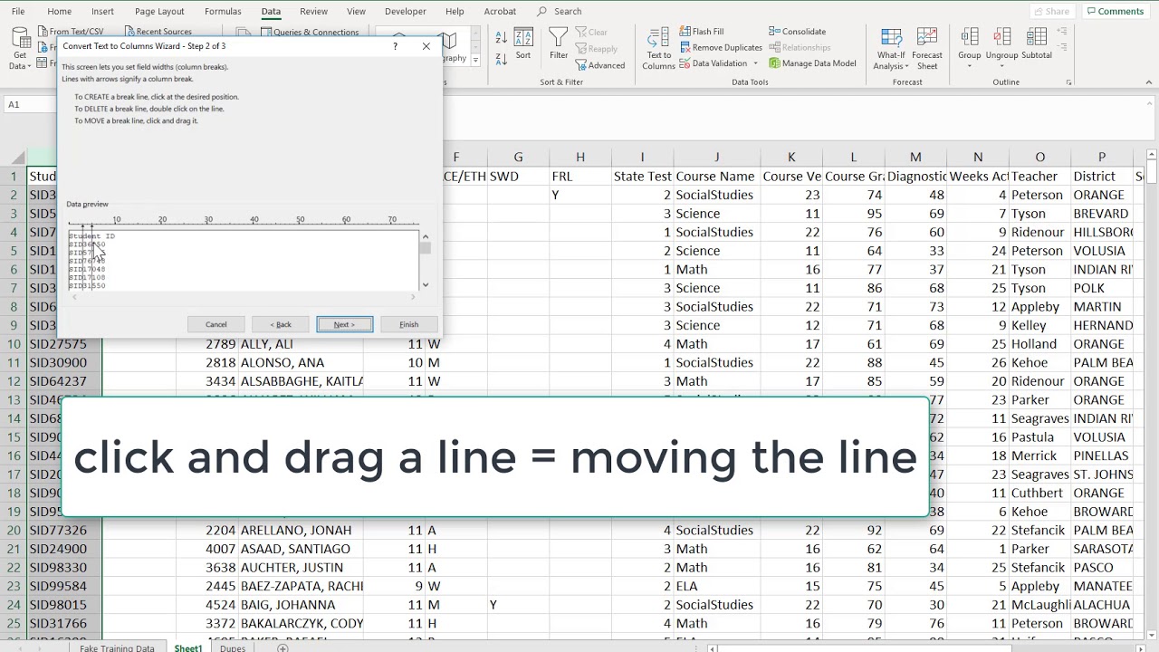 Excel4EducatorsE6: Separating one column into two columns using Fixed Width
