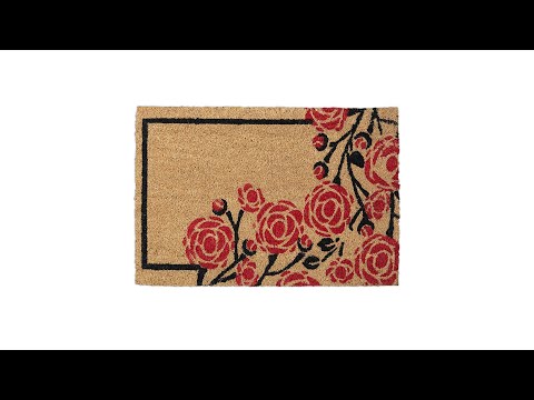 Fußmatte Kokos mit Rosen Schwarz - Braun - Rot - Naturfaser - Kunststoff - 60 x 2 x 40 cm