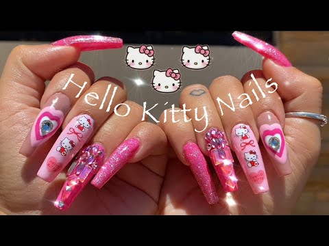 Hello Kitty Nails 🌸 asmr / easy nail art / nail extensions