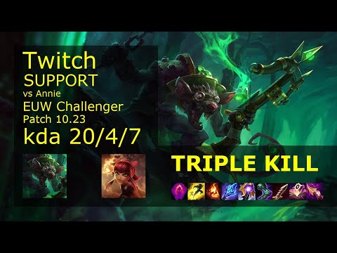 Twitch Support vs Annie - EUW Challenger 20/4/7 Patch 10.23 Gameplay