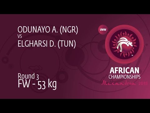 Round 3 FW - 53 kg: A. ODUNAYO (NGR) df. D. ELGHARSI (TUN) by TF, 12-0
