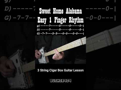 Easy 1 Finger - Sweet Home Alabama - Rhythm - "No Chat" Lesson - 3 String Cigar Box Guitar (CBG)