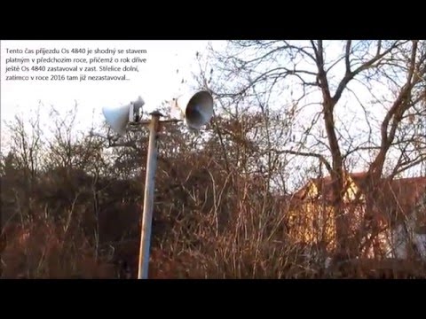 Žst. Střelice, hlášení HIS/Knop (3/2016) vs. ČD Speaker (10/2015) a 3min. pobyt Os 4840