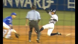 20190710 田代将太郎(S)の盗塁(投手:齋藤俊介，捕手:伊藤光(DB) 神宮球場)