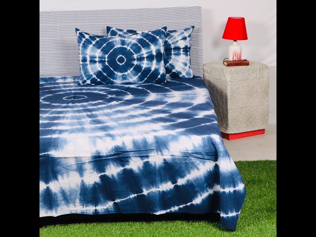 Blue - Shibori Tie-Dye Cotton Double Bedsheet Set (108 x 90 in) 08 main image 0