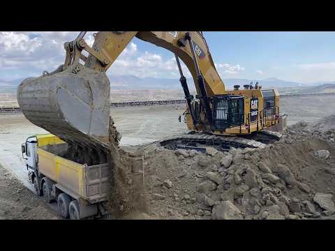 Huge Cat 6015B Excavator Loading Mercedes & MAN Trucks With Two Passes - Sotiriadis Mining Works