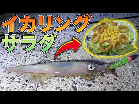 釣れたイカを使ってイカリングサラダを作ってみた！！