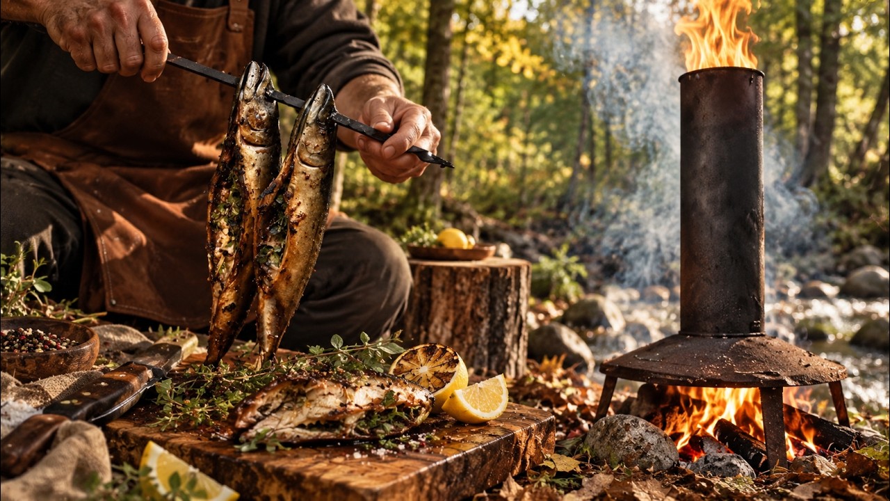 SMOKED MACKEREL in a CHIMNEY! 🐟🔥 Primitive Serbian Cooking