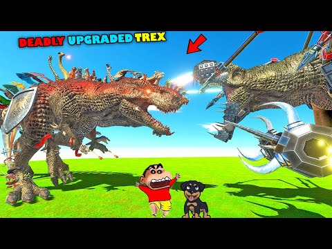 UPGRADED T-REX & ALLOSAURUS vs EVERY UNIT | SHINCHAN and CHOP fight DINOSAURS😱|😂Funny game in Hindi