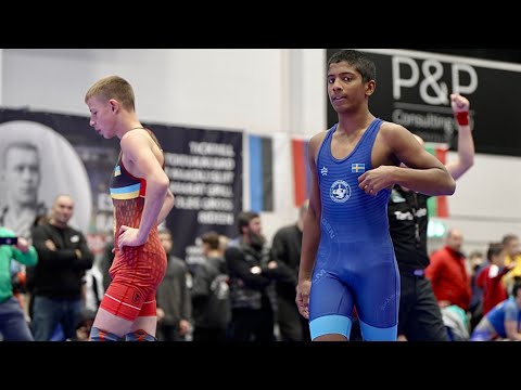 U15 M. Didyk (UKR) vs S. Tharmalingam (SWE) 52kg final. Youth boys greco-roman wrestling.