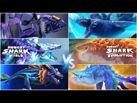 TOP 3 VS TOP 3  (NEW 2022) - Hungry Shark World VS Hungry Shark Evolution