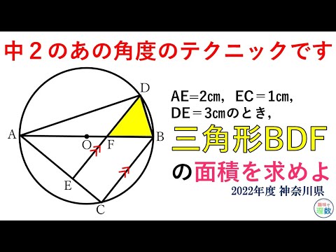 【中学数学】三角形の面積を求めよ　中2の角度の90-●テクニックが見えない！｜2022年　神奈川県
