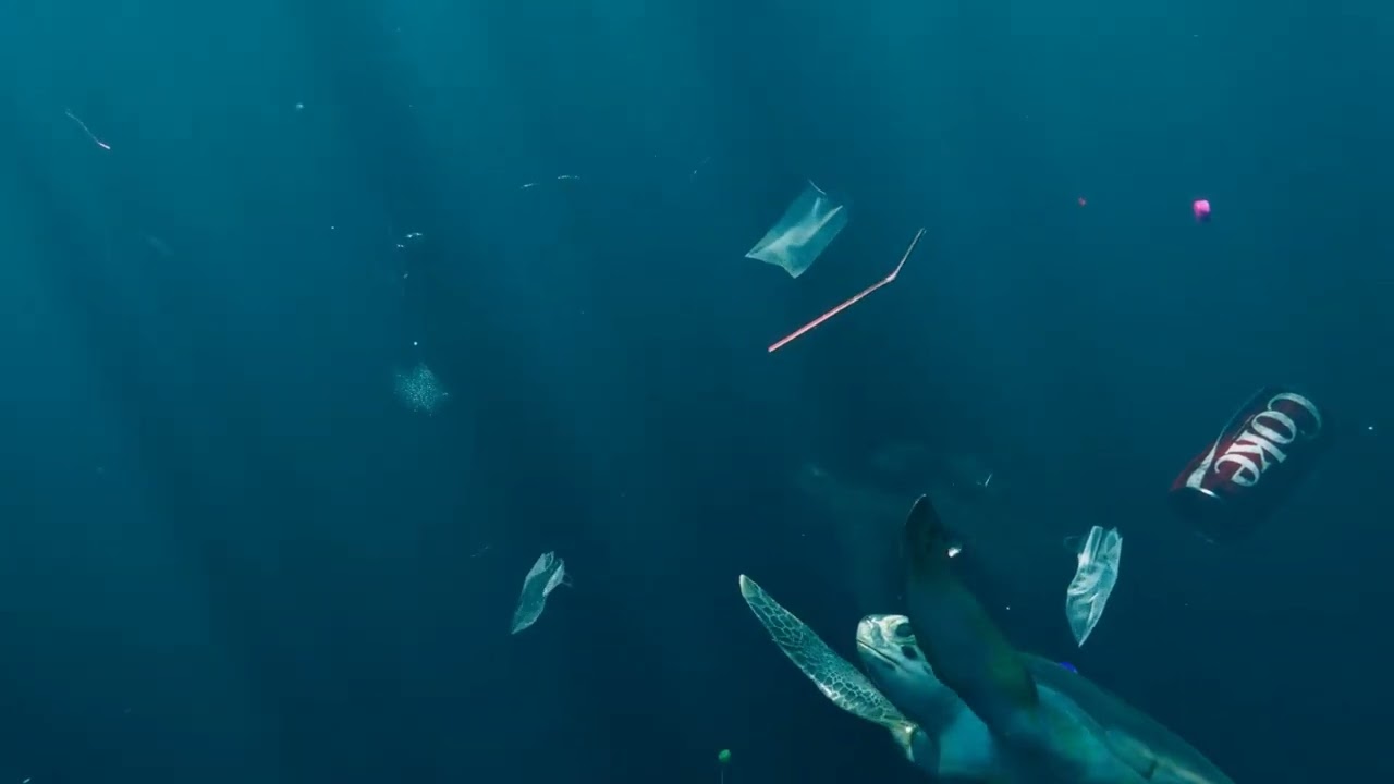 Ocean Plastic Pollution Sea Turtle - Animated 3D Environmental Scene 3D Model