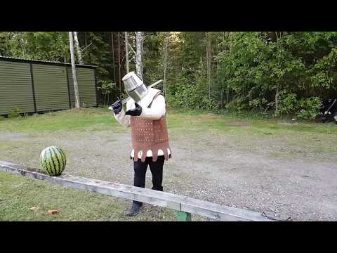 Cutting a watermelon in slow motion with an arming sword
