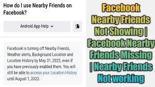Facebook Nearby Friends Not Showing | Facebook Nearby Friends Missing | Nearby Friends Not working