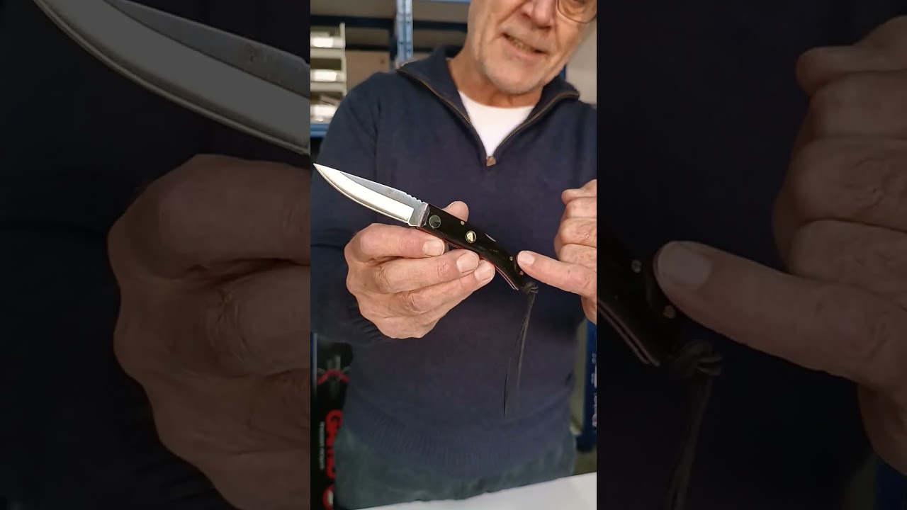 NAVAJA DEPORTIVA JOKER IBERICA, CON CACHAS EN ASTA DE BUFALO E INCRUSTACION DE MOSAICO MADREPERLA. HOJA DE 7,5 CM