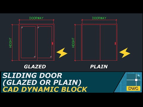 Sliding Door (Plain or Glazed): AutoCAD Dynamic Block (Elevation View)