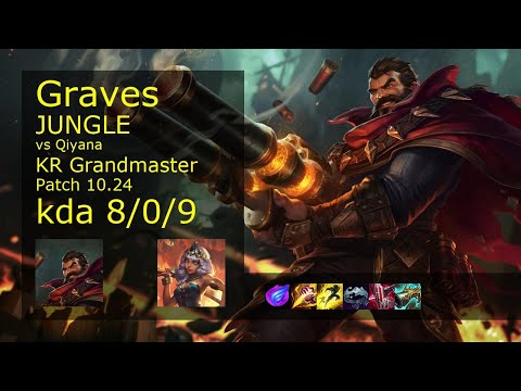 Graves Jungle vs Qiyana - KR Grandmaster 8/0/9 Patch 10.24 Gameplay // [롤] 그레이브즈 vs 키아나 정글