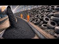 How Rubberized Asphalt Is Made From Millions Of Old Tires Inside Massive Recycling Factory