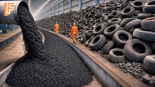 How Rubberized Asphalt Is Made From Millions Of Old Tires Inside Massive Recycling Factory
