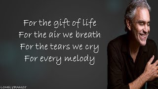 Andrea Bocelli - Gloria the Gift of Life Lyrics