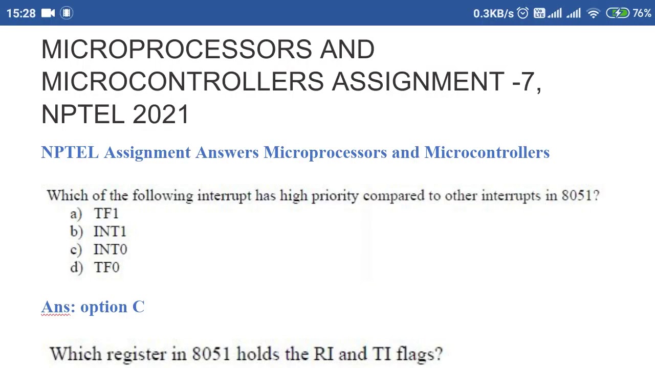 Microprocessors and Microcontrollers NPTEL assignment 7 solution #nptel2021