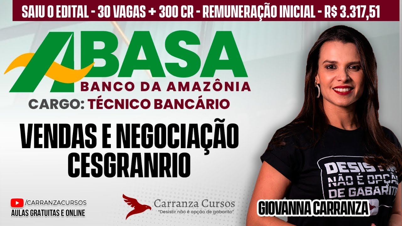 BASA - Vendas e Negociação CESGRANRIO - Pós-EDITAL - Prof. Giovanna Carranza