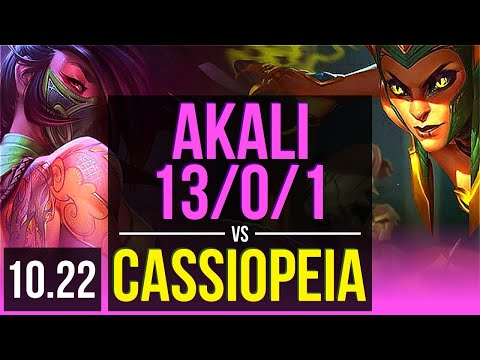 AKALI vs CASSIOPEIA (MID) | 13/0/1, Legendary, 1.1M mastery | KR Master | v10.22