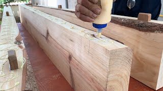 INCREDIBLE Woodworking Skills From LARGE Solid Wood // Very Perfect Dining Table With Unique Design