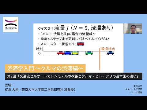 機械工学科 渋滞学入門 ～クルマの渋滞編～・第2回「交通流セルオートマトンモデルの改善とクルマ・ヒト・アリの基本図の違い」（東京大学メタバース工学部ジュニア講座）