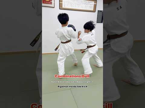 【膝蹴りとインローに対して】サークルステップ→上突き→足払い→上段回し蹴り #大谷道場 #空手 #karate #martialarts #kyokushin #shorts