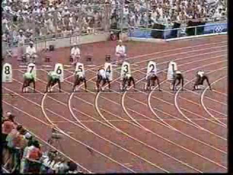 Men's 100m final at the Bareclona 1992 Olympics
