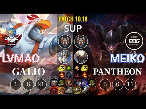 JDG LvMao Galio vs EDG Meiko Pantheon Sup - KR Patch 10.18
