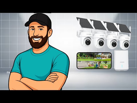 YOYIRYB 4-Camera Solar Security System + Extra Ethernet Base Station, 4K Outdoor Cameras, No Subscription, 64GB Local Storage, Color Night Vision video review thumbnail
