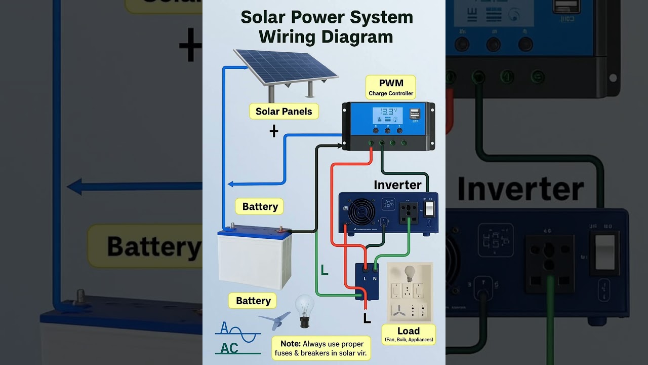 ⚡ Solar Power System Wiring Diagram | Easy Setup Guide