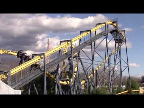 Off-ride footage of a Batman The Ride train