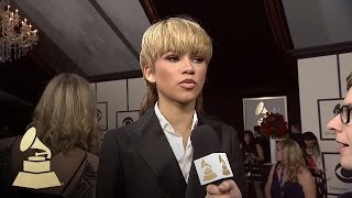 Zendaya with Tyler Oakley | Red Carpet | 58th GRAMMYs