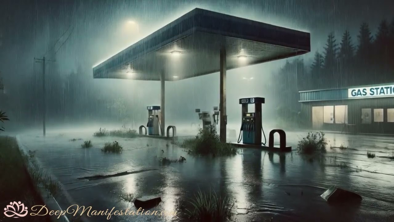 Old Forgotten Country Road Gas Station Rainstorm at Midnight Heavy Rain & Thunder Sounds Relaxation