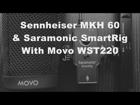 Sennheiser MKH60 and cheap Saramonic Smartrig XLR phantom power preamp with Movo WST220 windshield