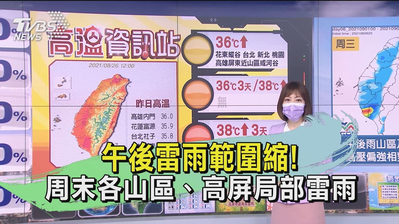 午後雷雨範圍縮！周末各山區、高屏局部雷雨