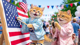 Ginger Kitten Decorates for Independence Day – Making Mama Cat Proud with a Giant American Flag!