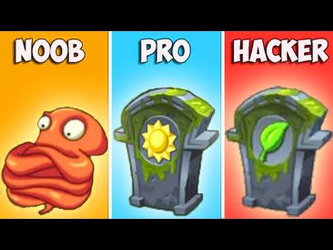 PvZ 2 - Experience - All Plants Vs Gravestone NOOB - PRO - HACKER Who Will Win?