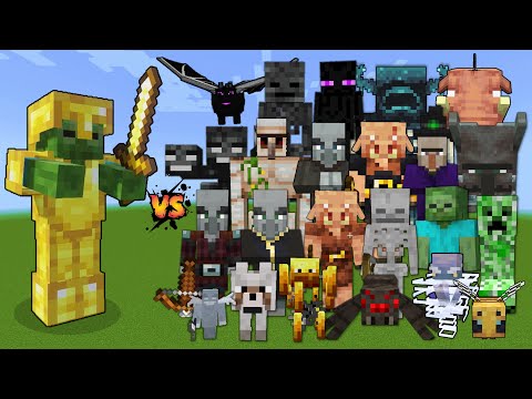 Zombie with Gold Armor & Golden Sword vs Every mob in Minecraft - Zombie with vs All mobs