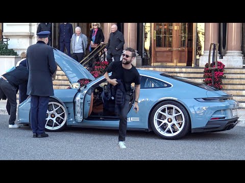 Swiss Billionaire arriving in his PORSCHE 911 ST at Hotel de Paris in Monaco!!
