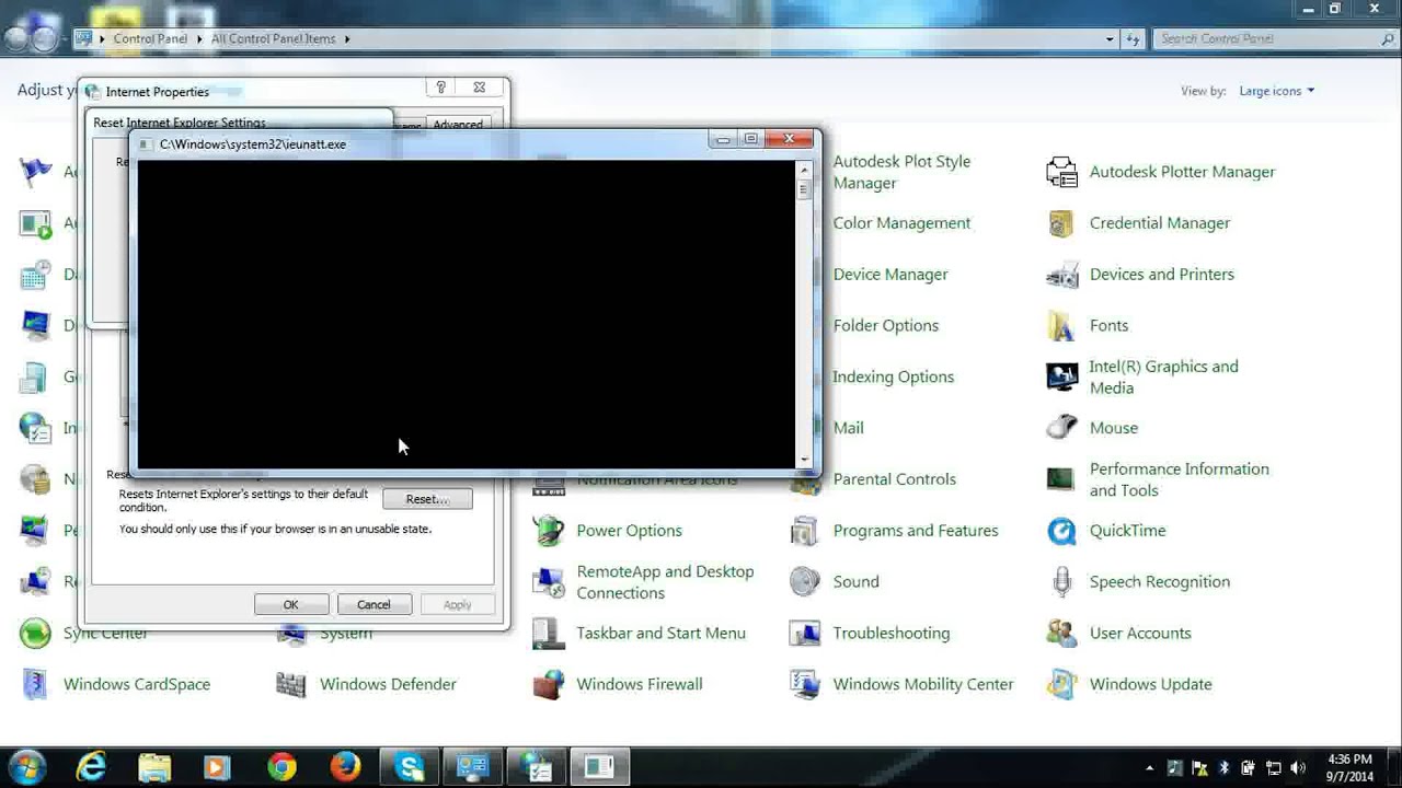 Reset Internet explorer settings